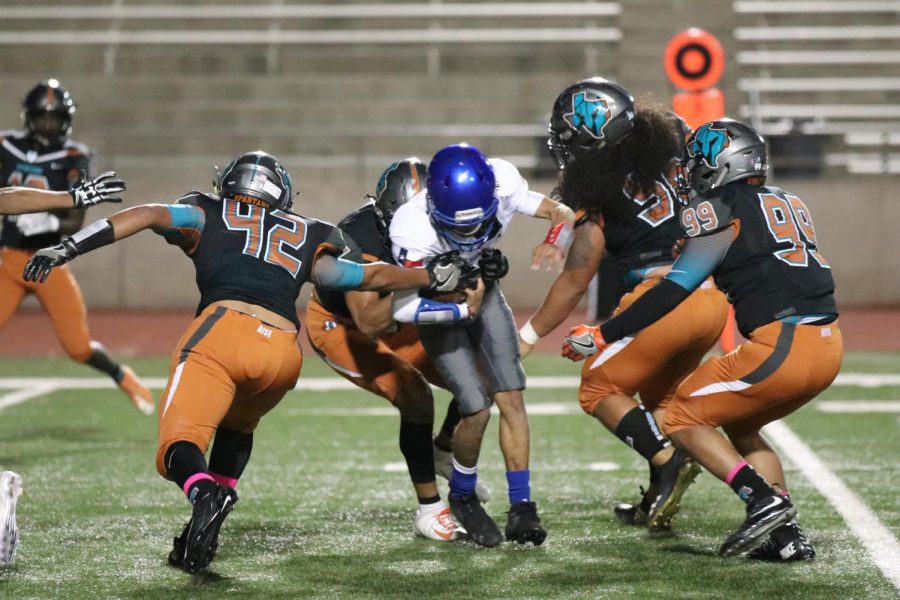 The Spartans defensive collect a sack Thursday night Oct. 25 at the SAC. Pebble Hills is now 2-1 in district. 