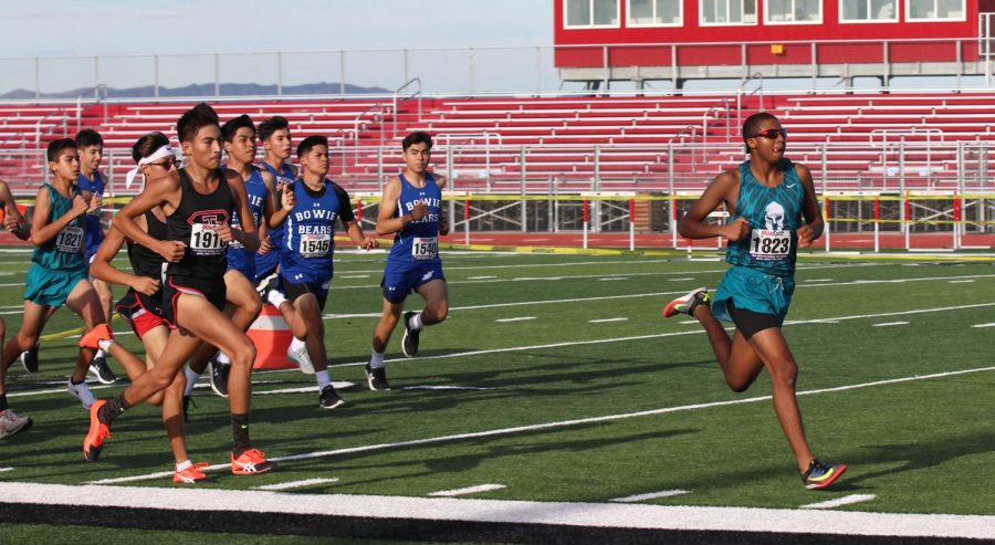 Omer Ibrahim runs in the first meet at Tornillo High School on Saturday Aug. 21.  Photo by Ruby Najera