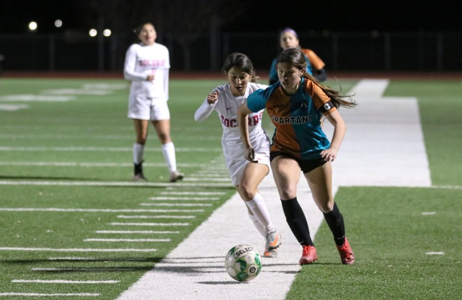 Junior Briseis Gomez dribbles down field during the game against Socorro Friday night Jan. 28. Photo by Kendall Howard