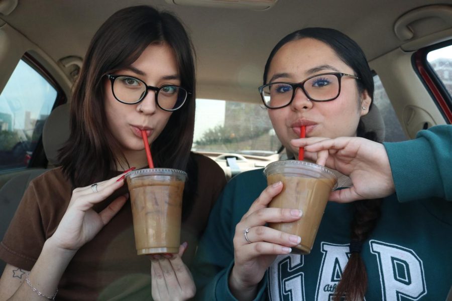 Lisa and Briana with their Coffee box coffees on Oct. 13.
