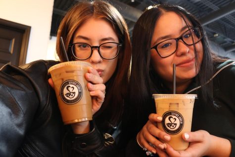 Lisa and Briana with their Global Coffee Roasters coffee on Nov. 19.