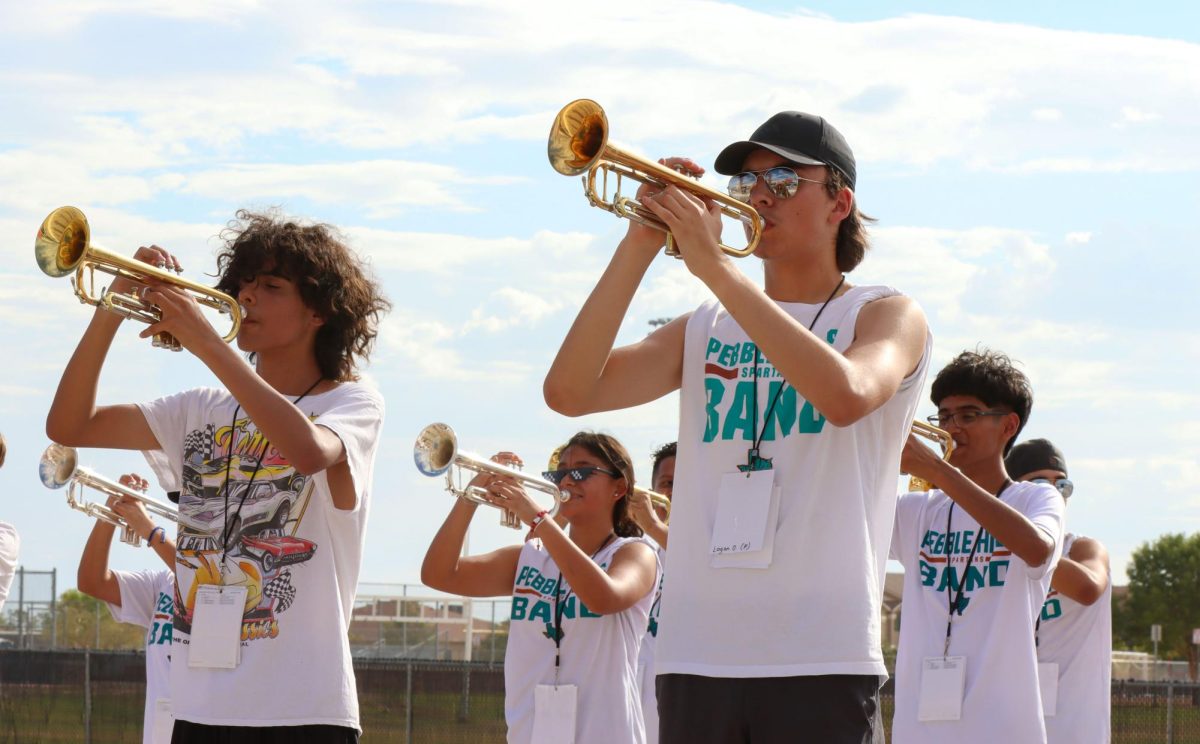 Freshman Gael Martinez and sophomore Logan Ortiz practice their routine after school Monday Aug. 26 to prepare for this year's show. Photo by Eilanie Garibay 